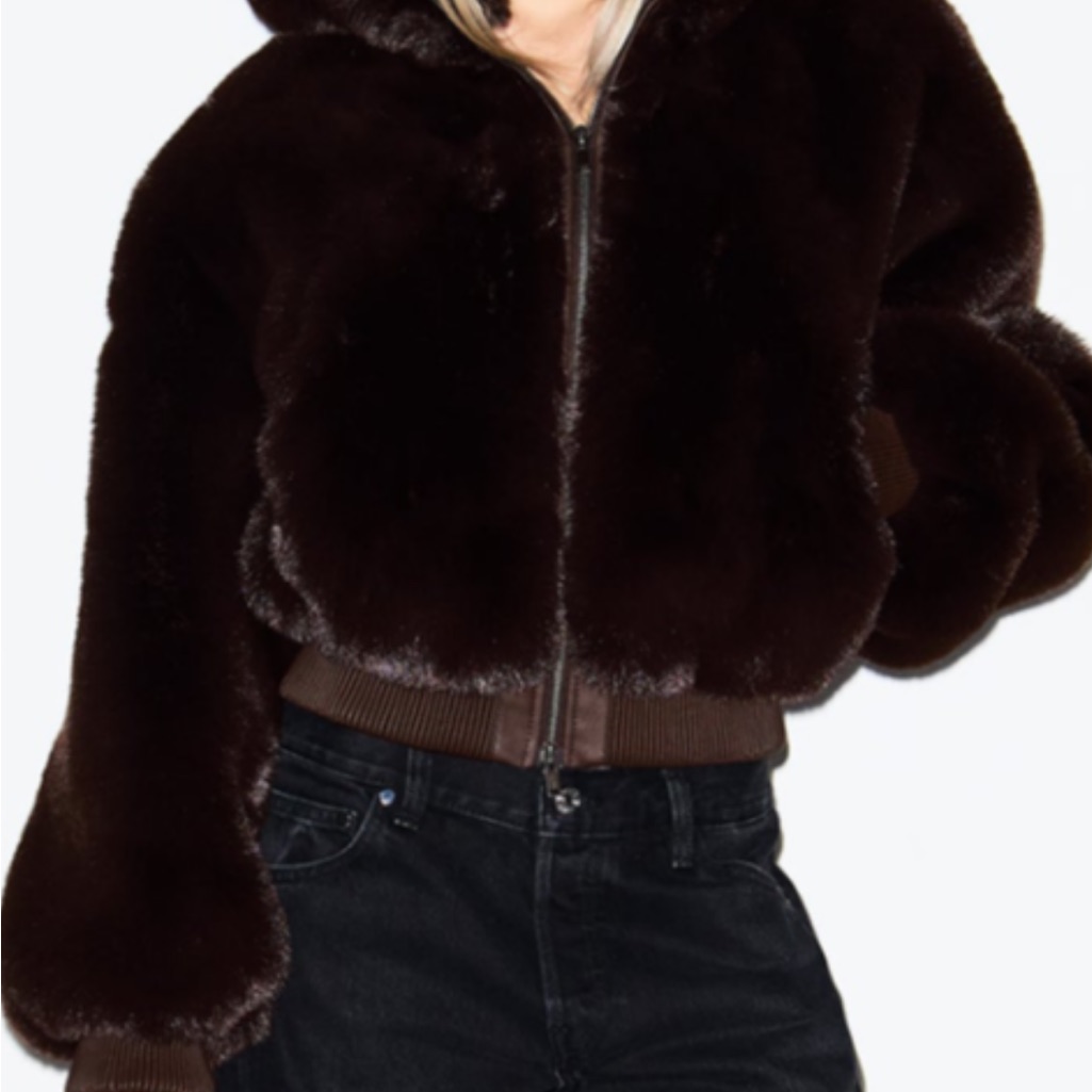 Skims Faux Fur Zip Up Jacket In Espresso Size Large Nwt